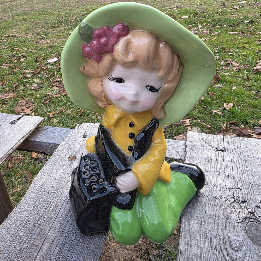 Vintage Ceramic Girl Figurine with Green Hat